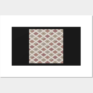 Traditional Japanese Geometric Floral Nadeshiko (Carnation) Hishi Diamond Pattern in Muted Tones Posters and Art